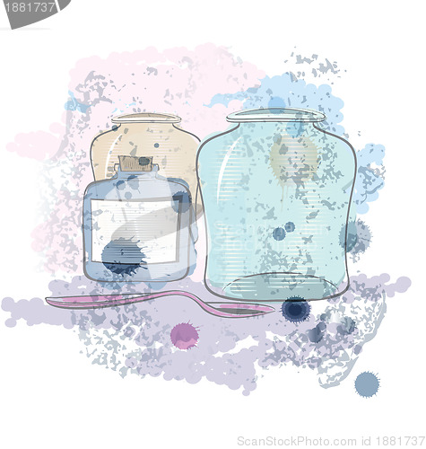 Image of Water color jars and spoon vector