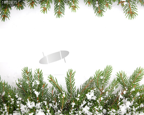 Image of Christmas framework with snow isolated on white background