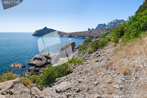 Image of Summer view seacoast. Sudak beach. Black Sea, Ukraine