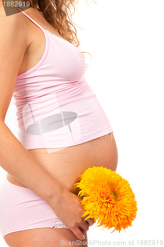 Image of Pregnant woman is caressing her belly