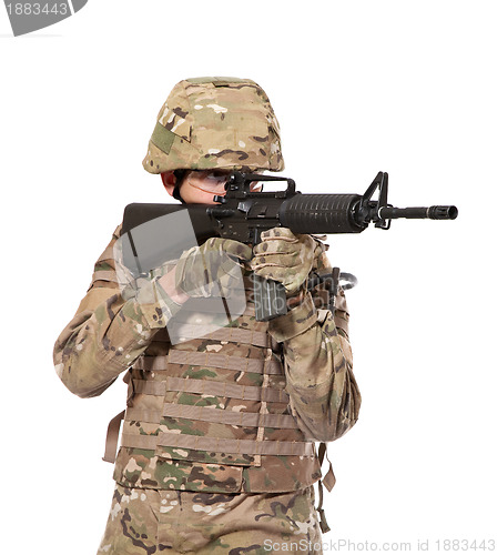 Image of Modern soldier with rifle 