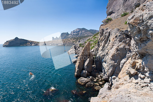 Image of Summer view seacoast. Sudak beach. Black Sea, Ukraine