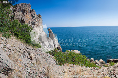 Image of Summer view seacoast. Sudak beach. Black Sea, Ukraine