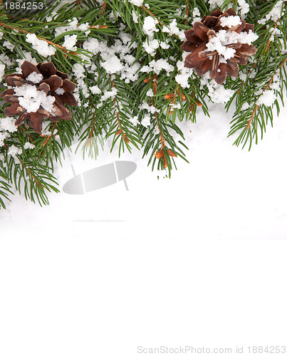 Image of Christmas framework with snow and cones