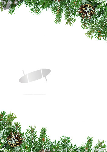 Image of Christmas framework with snow isolated on white background