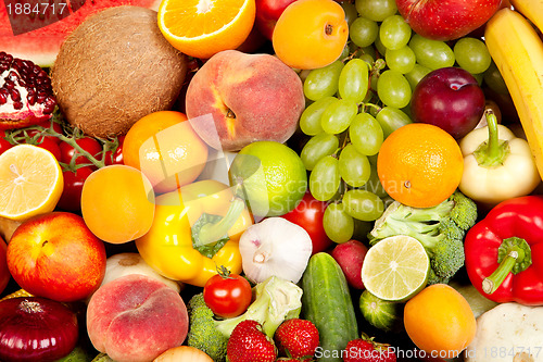 Image of Huge group of fresh vegetables and fruits