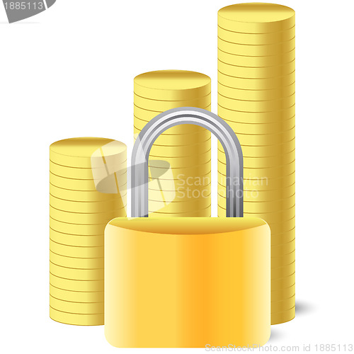 Image of money icon with lock and coins