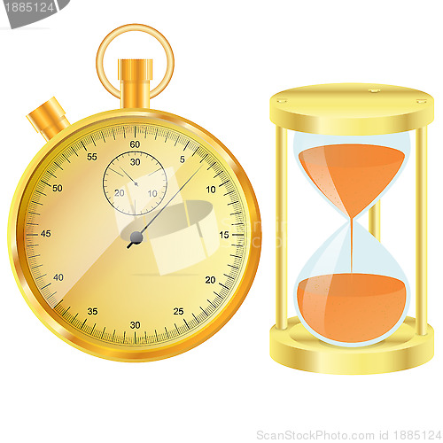 Image of Gold stopwatch and hourglass