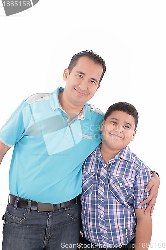 Image of Closeup portrait of a happy father and son together