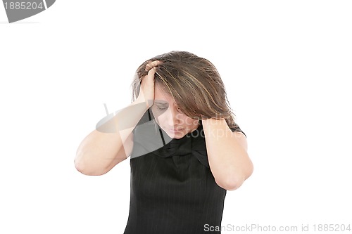 Image of Closeup portrait of a young woman looking depressed 