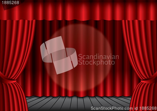 Image of Closed red theater curtain with spotlight in the center, EPS10