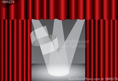 Image of Red theater curtain with spotlight on stage, EPS10