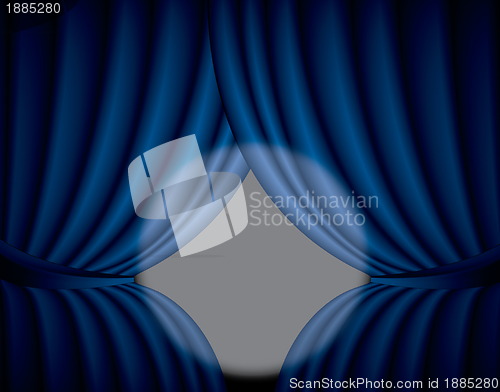 Image of Blue curtain background with spotlight in the center, illustration