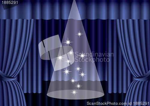 Image of Blue theater curtain with spotlight on stage, EPS10