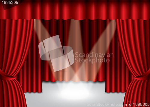 Image of Red theater curtain with spotlight on stage, EPS10