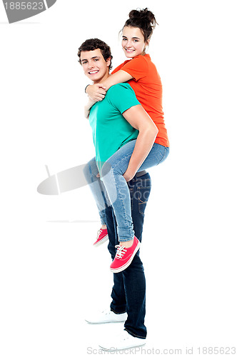 Image of Portrait of loving couple enjoying together