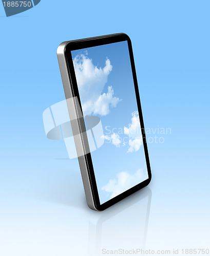 Image of blue sky in a mobile phone