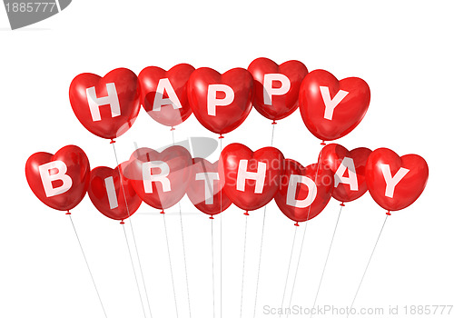 Image of Red Happy Birthday heart shape balloons