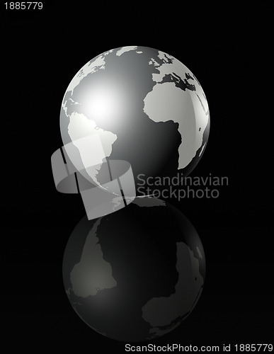 Image of silver glossy globe on black background