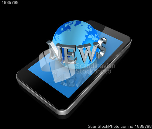 Image of mobile phone and news world globe