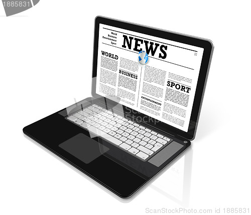 Image of News on a laptop computer isolated on white