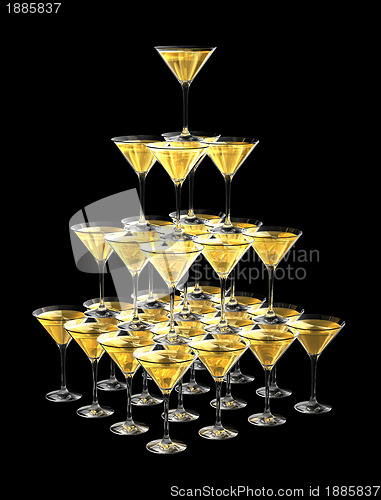 Image of 3D pyramid of champagne glasses