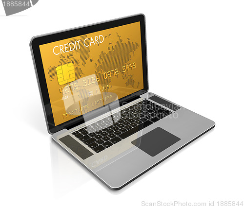 Image of gold credit card on a laptop screen