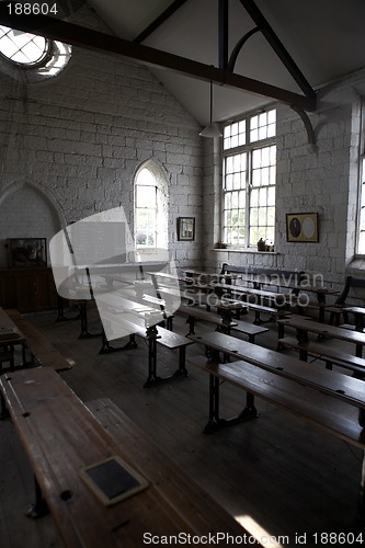Image of interior of an old classroom