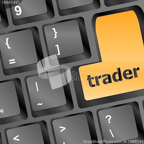 Image of Trader keyboard representing market strategy - business concept