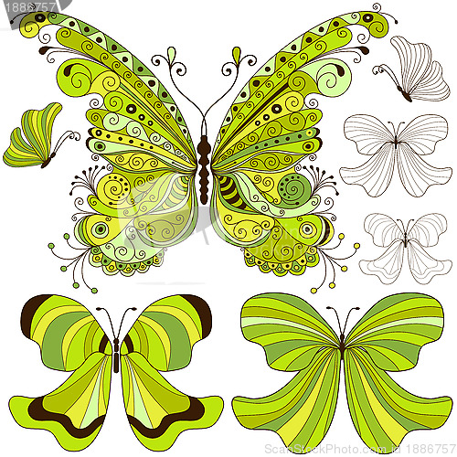 Image of Set green vintage butterflies