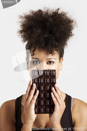 Image of Woman with a chocolate bar