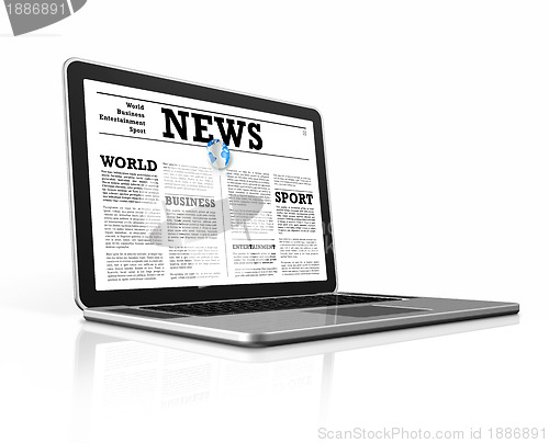 Image of News on a laptop computer isolated on white