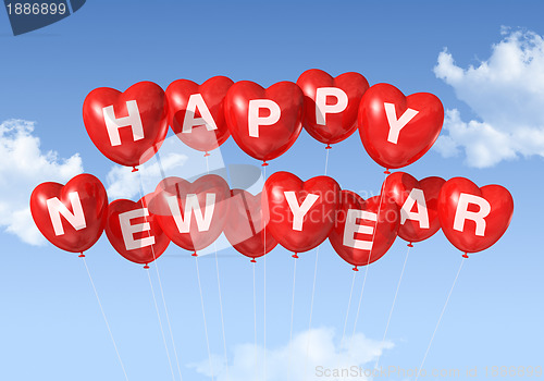 Image of happy new year heart shaped balloons