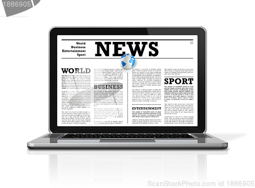 Image of News on a laptop computer isolated on white