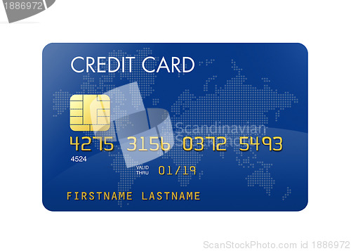 Image of Blue credit card with world map