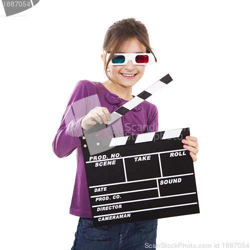 Image of Girl with 3D glasses and a clapboard
