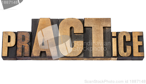 Image of prACTice word in wood type