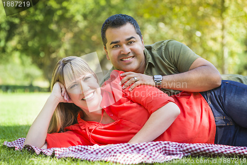 Image of Attractive Mixed Race Couple Portrait at the Park