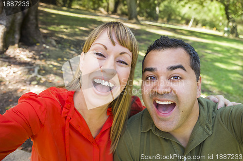 Image of Mixed Race Couple Self Portrait at the Park