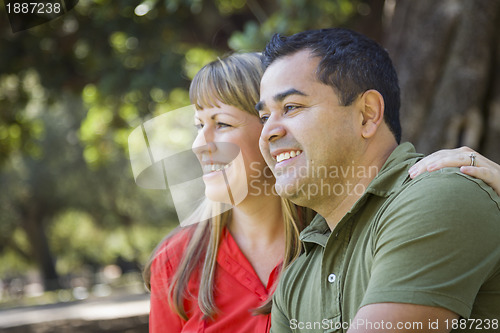 Image of Attractive Mixed Race Couple Portrait at the Park