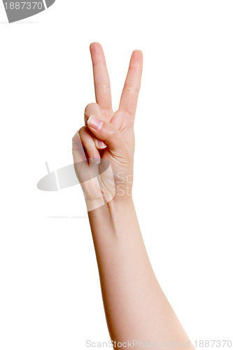 Image of Woman's hand with two fingers up