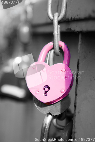 Image of Wedding lock hanging on the bridge