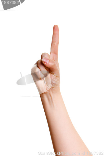 Image of Female hand pointing finger up