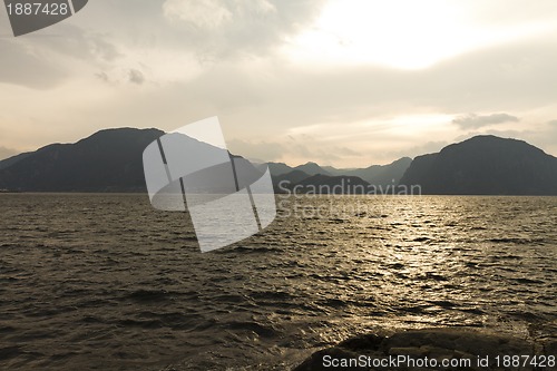 Image of sunset at coast in norway