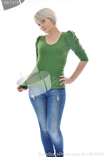 Image of happy young girl isolated on white in studio