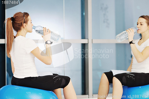 Image of woman drink water at fitness workout