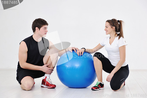 Image of happy young couple fitness workout and fun