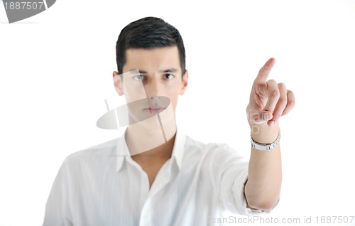 Image of businessman touching futuristic screen