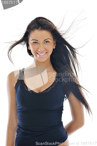 Image of happy young girl isolated on white in studio