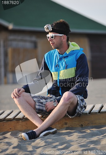 Image of man relax on beach